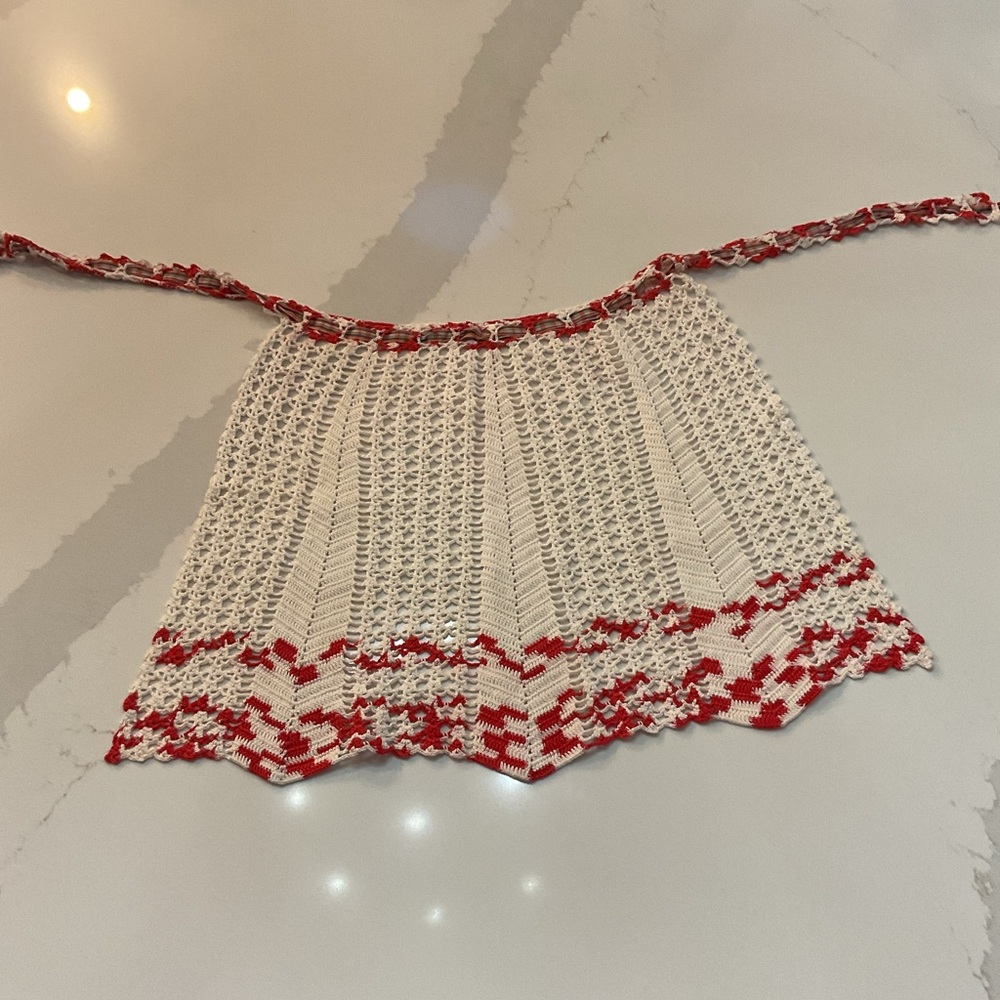 Red and White Crochet Apron